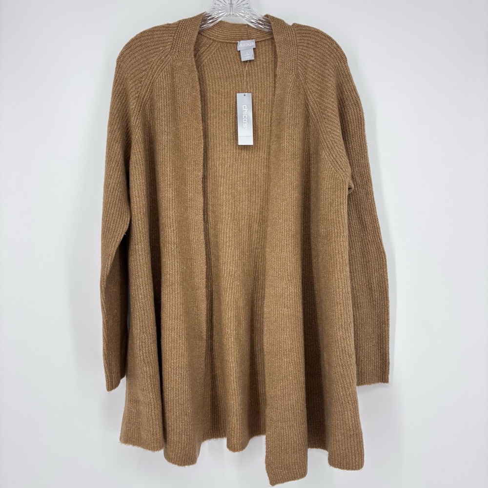 NWT Chico's Swing Cardigan Size 12 Coastal Grandma Camel Heather Fall Winter